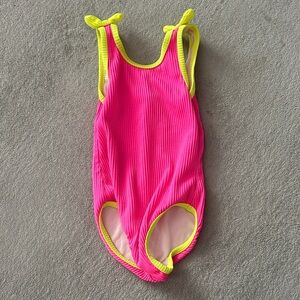 Cat & Jack Neon Pink One-Piece Swimsuit with Yellow Trim